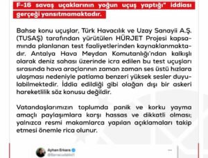 DMM’den “Antalya’da Türk F-16 savaş uçaklarının yoğun uçuş yaptığı” iddiasına yalanlama