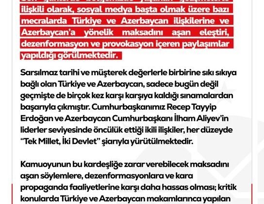 DMM’den Türkiye ve Azerbaycan ilişkilerine yönelik dezenformasyon içeren paylaşımlar hakkında açıklama