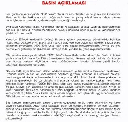 EGM’den “‘APP plaka” açıklaması: Resmi mühür ve güvenlik unsurları bulunmayan plakaları kullananlara 140 bin lira ceza uygulanacak