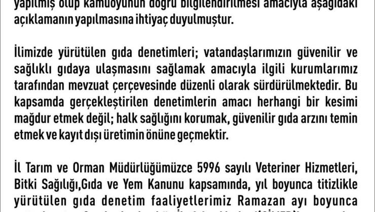 Elazığ Valiliği’nden denetim açıklaması