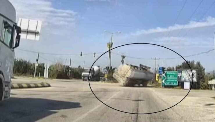 Yakıt yüklü tankerin portakal bahçesine uçtuğu anlar araç kamerasında