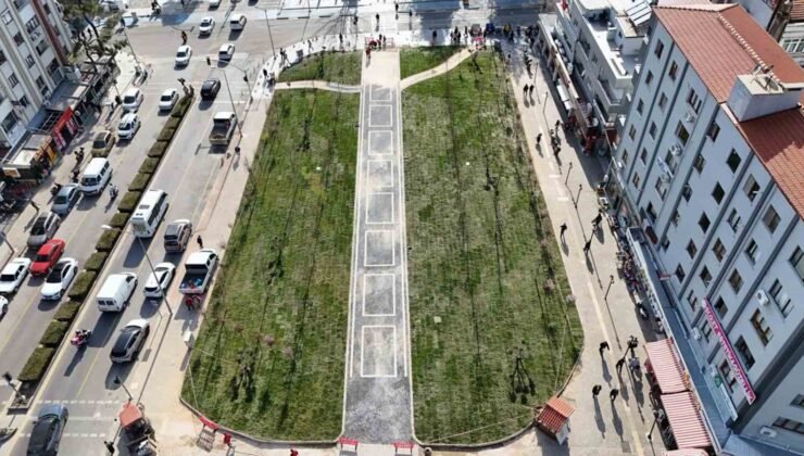 Yıkılan işhanı alanında çevre düzenlemesi tamamlandı