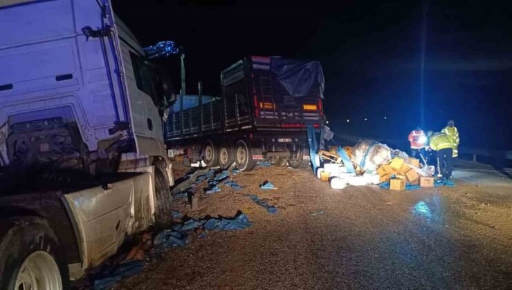 Zirai gübre yüklü tır devrildi: 1 yaralı
